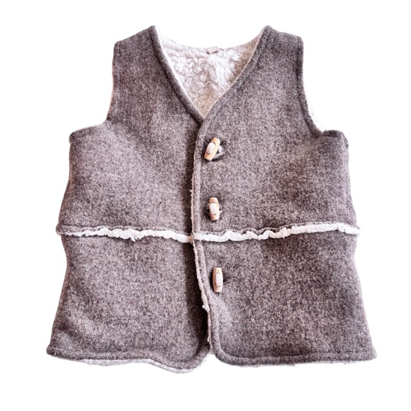 The Simple Folk Other - The Simple Folk Kids Undyed Wood Toggle Wool Vest 12-18 Months